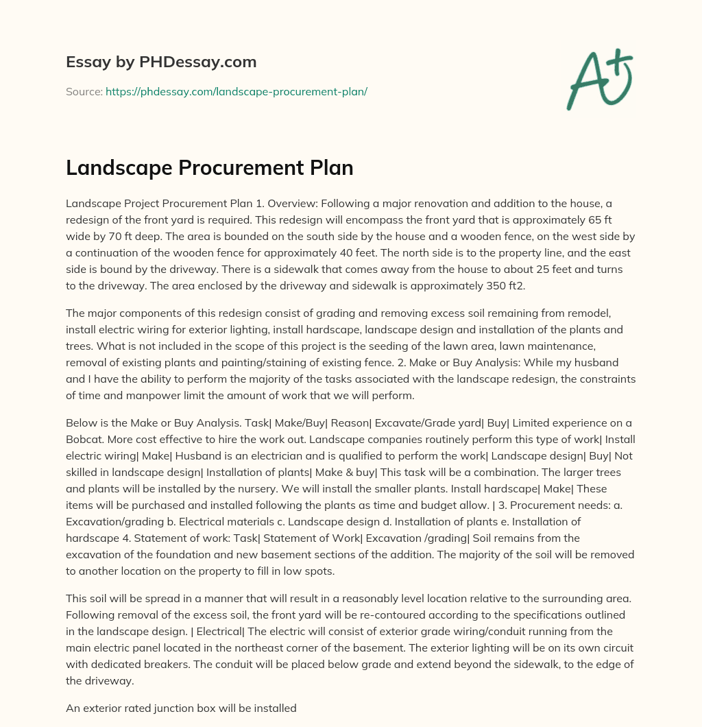 Landscape Procurement Plan essay