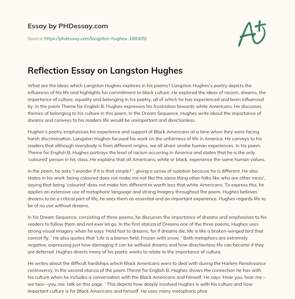 Reflection Essay on Langston Hughes essay