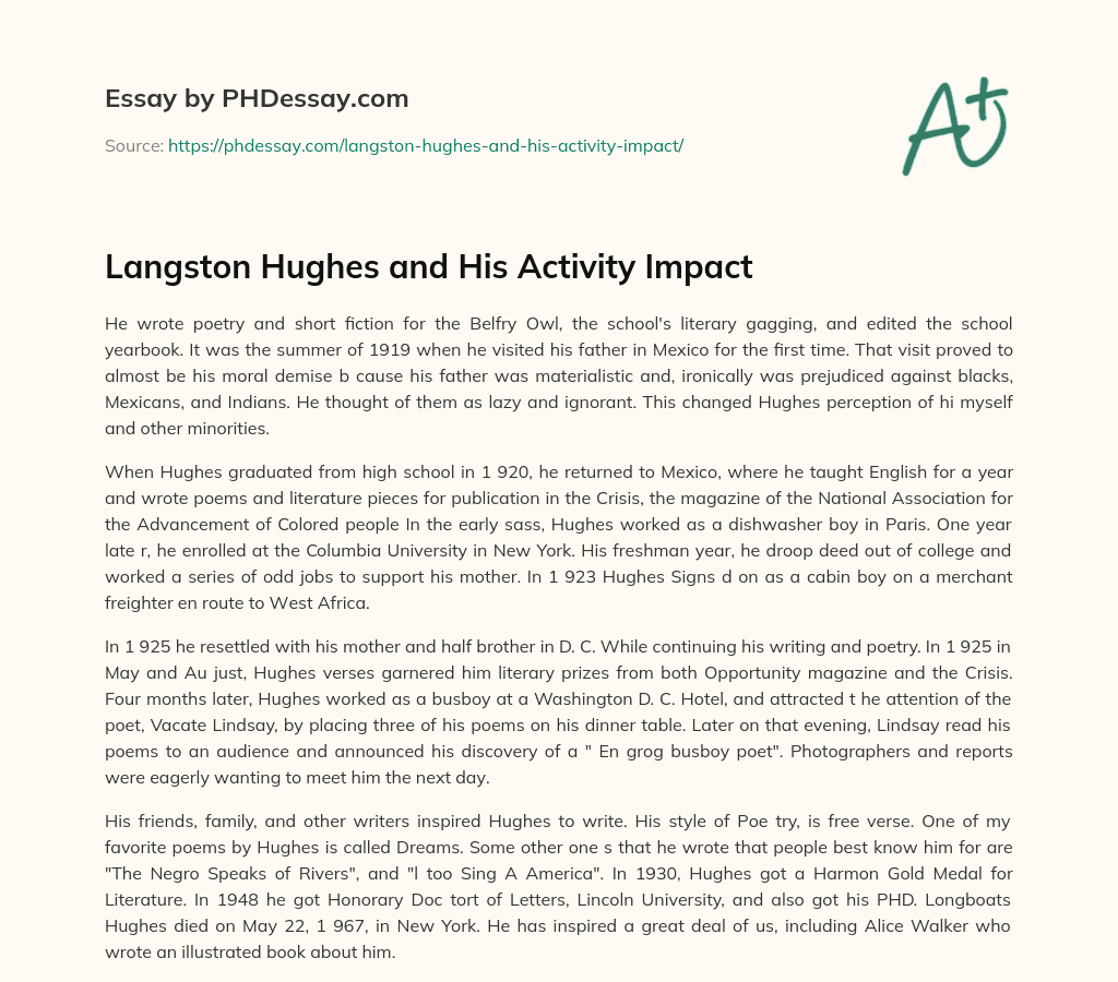 Langston Hughes and His Activity Impact essay
