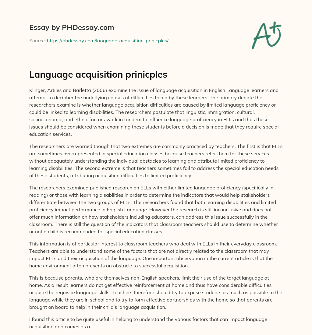 Language acquisition prinicples essay