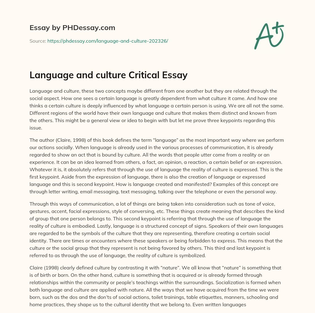 Language and culture Critical Essay essay