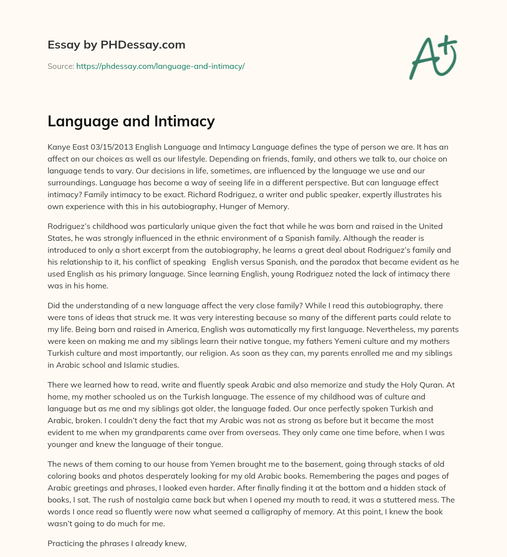 Language and Intimacy essay