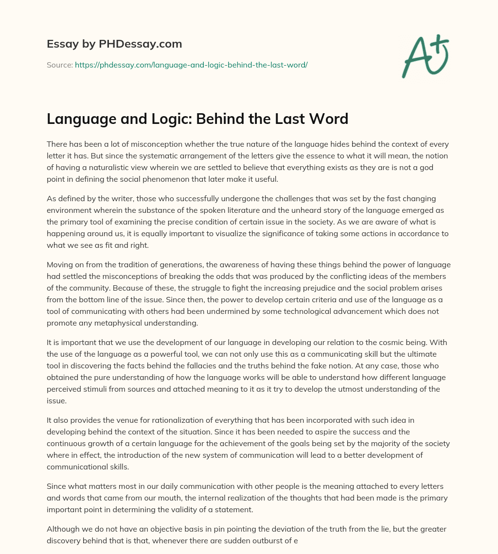 Language and Logic: Behind the Last Word essay