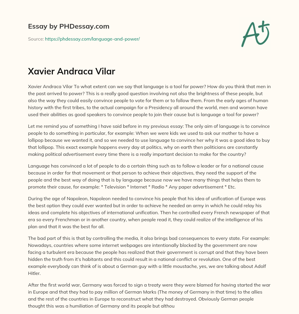 Xavier Andraca Vilar essay