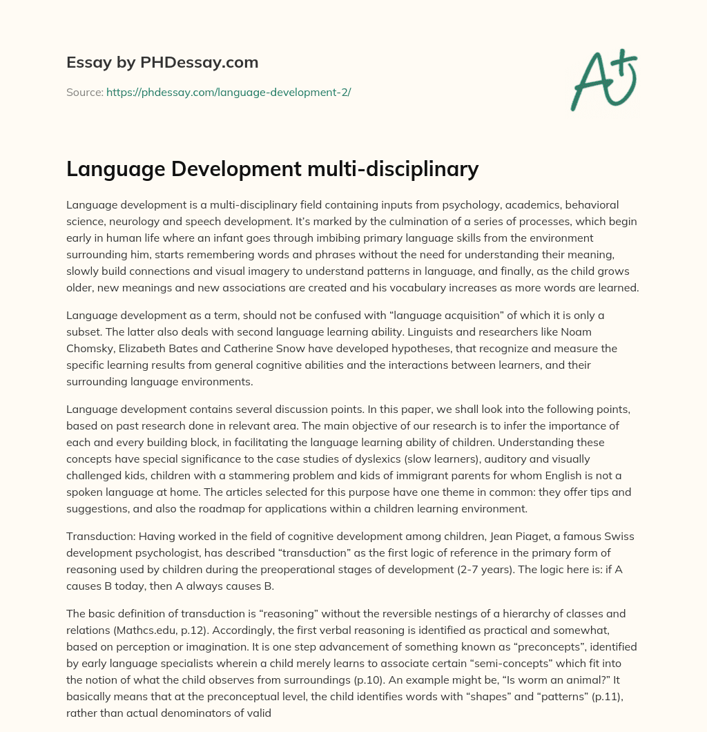 Language Development multi-disciplinary essay