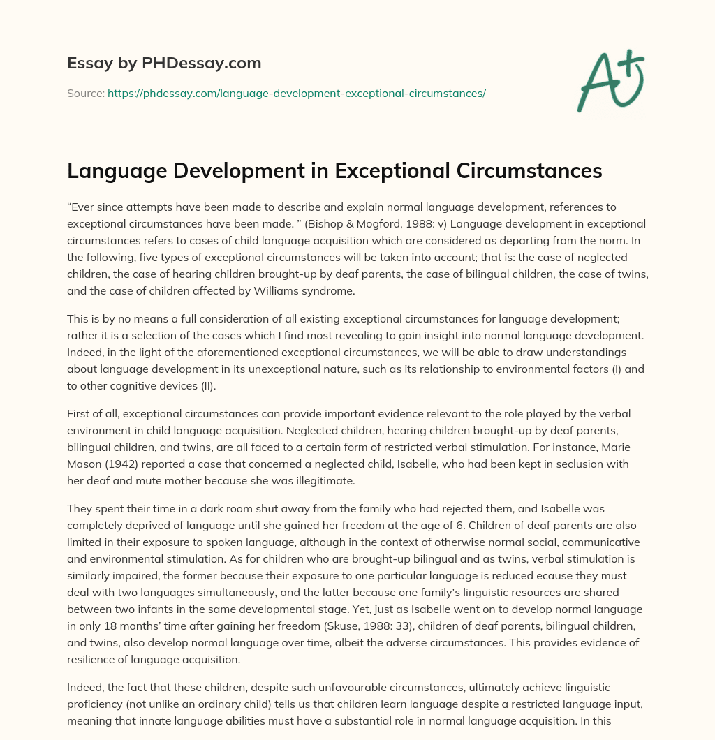 Language Development in Exceptional Circumstances essay