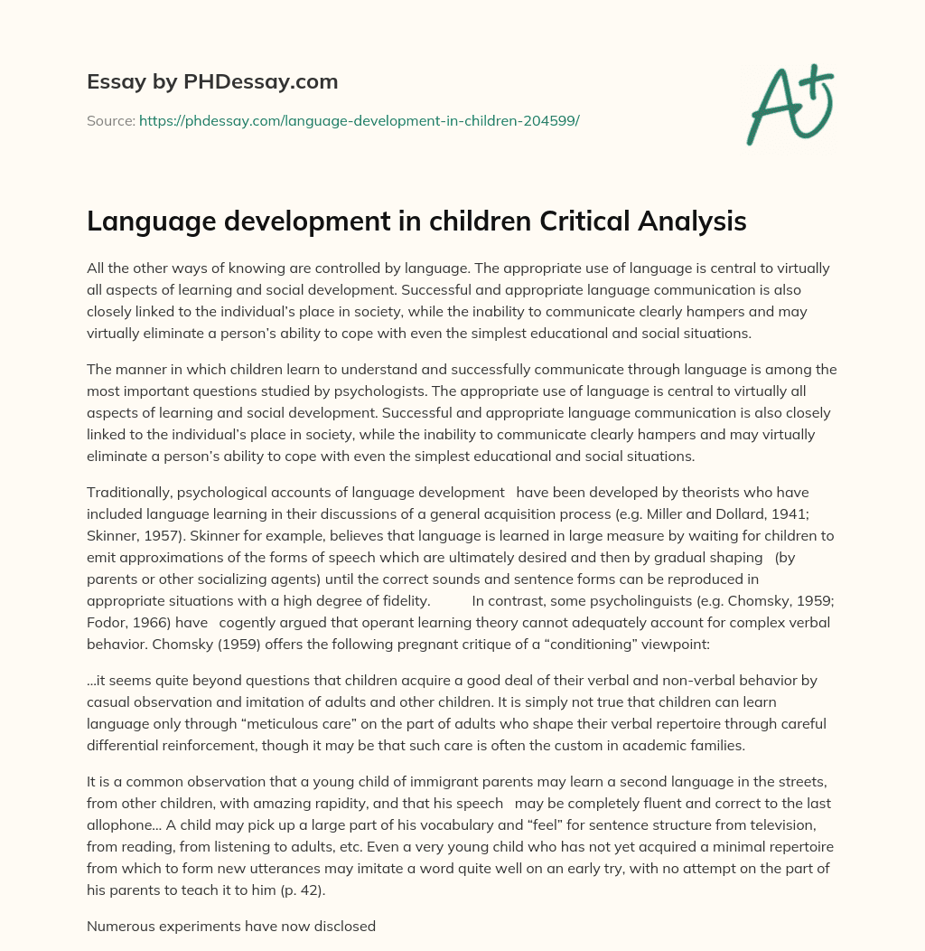 Language development in children Critical Analysis essay