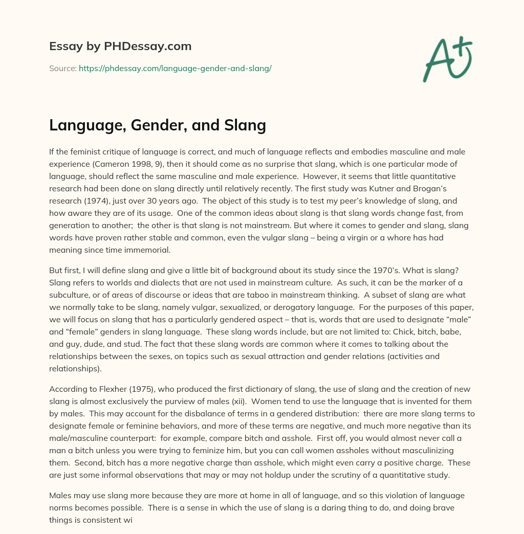 Language, Gender, and Slang essay
