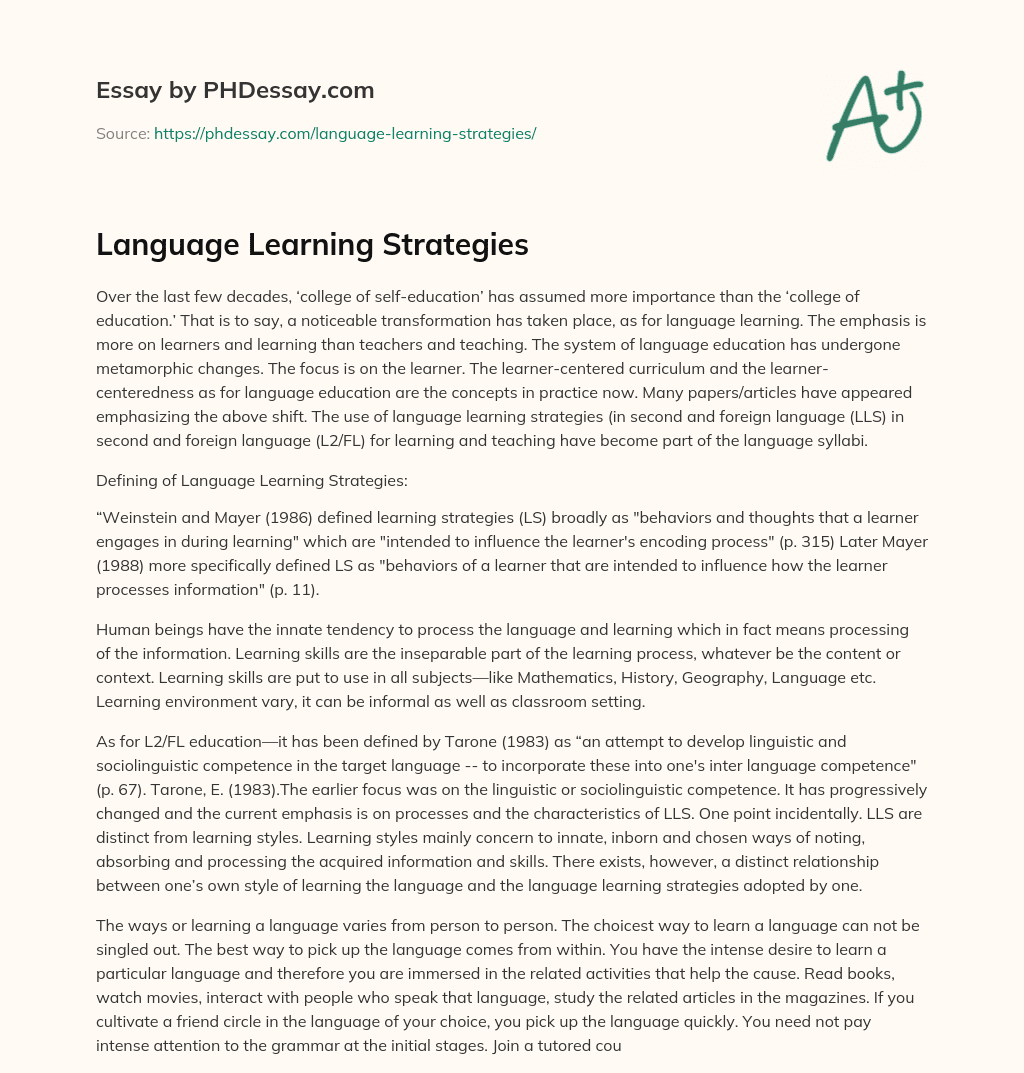 language learning strategies essay