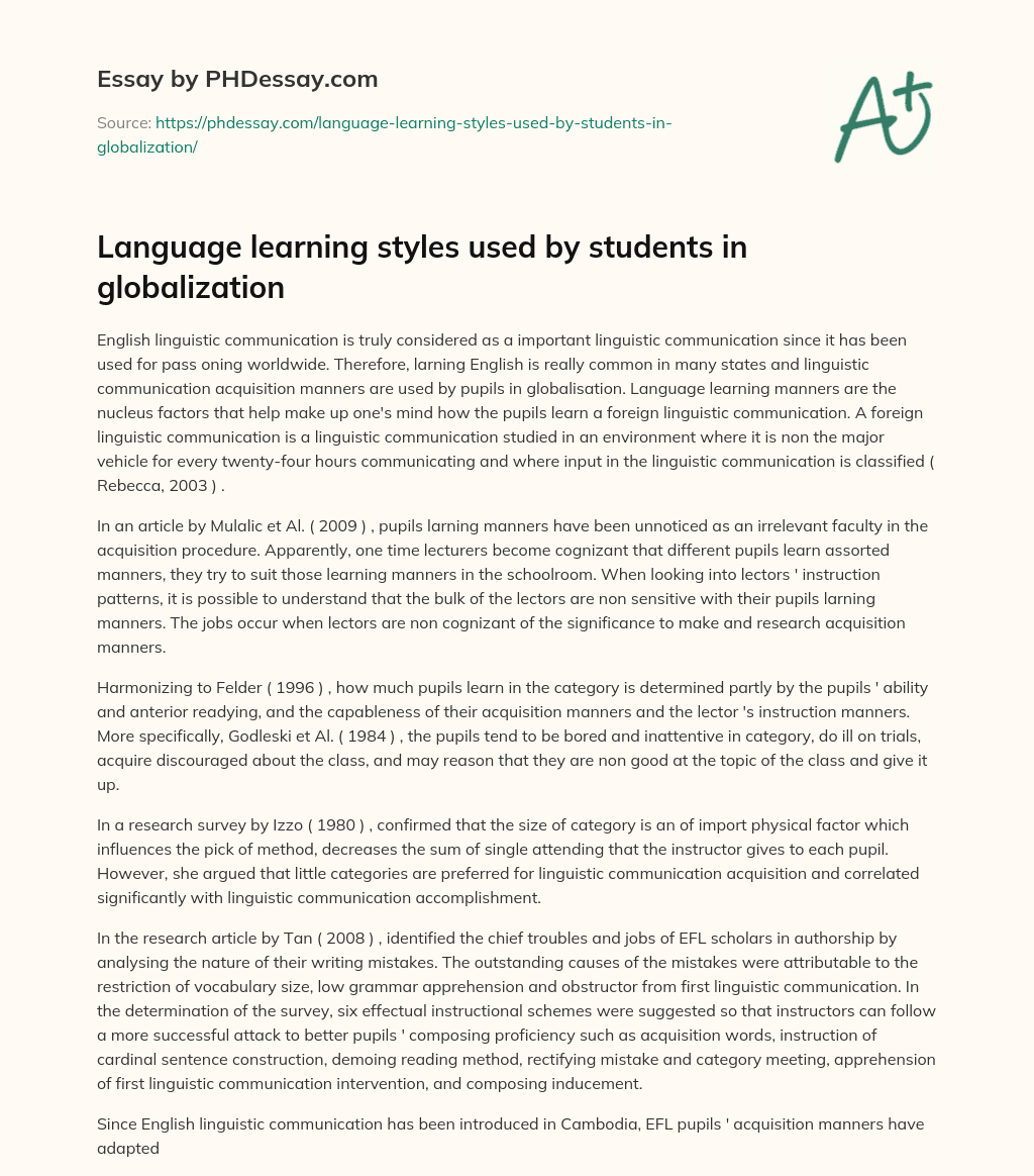 Language learning styles used by students in globalization essay