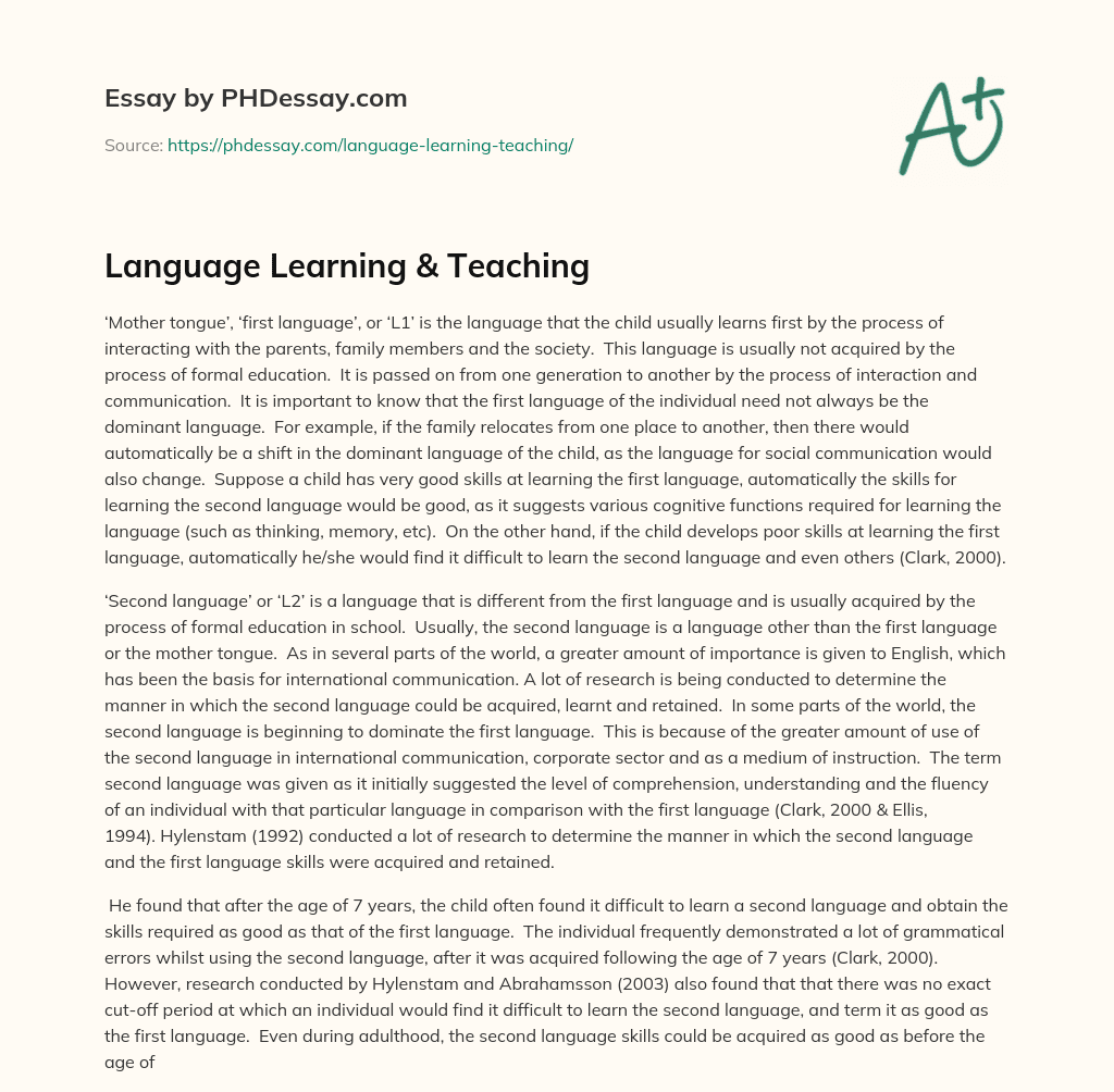 Language Learning & Teaching essay