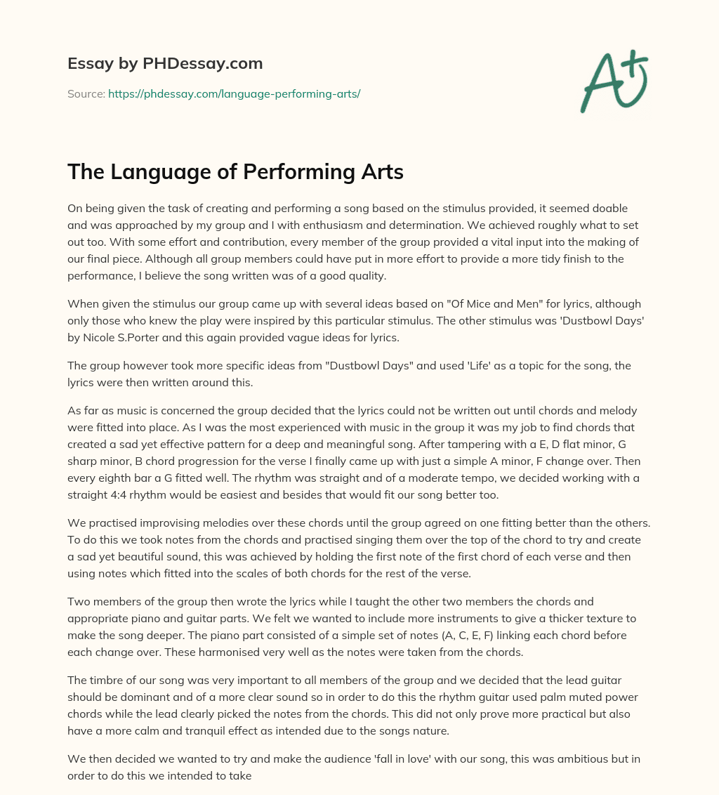 a essay on performing arts