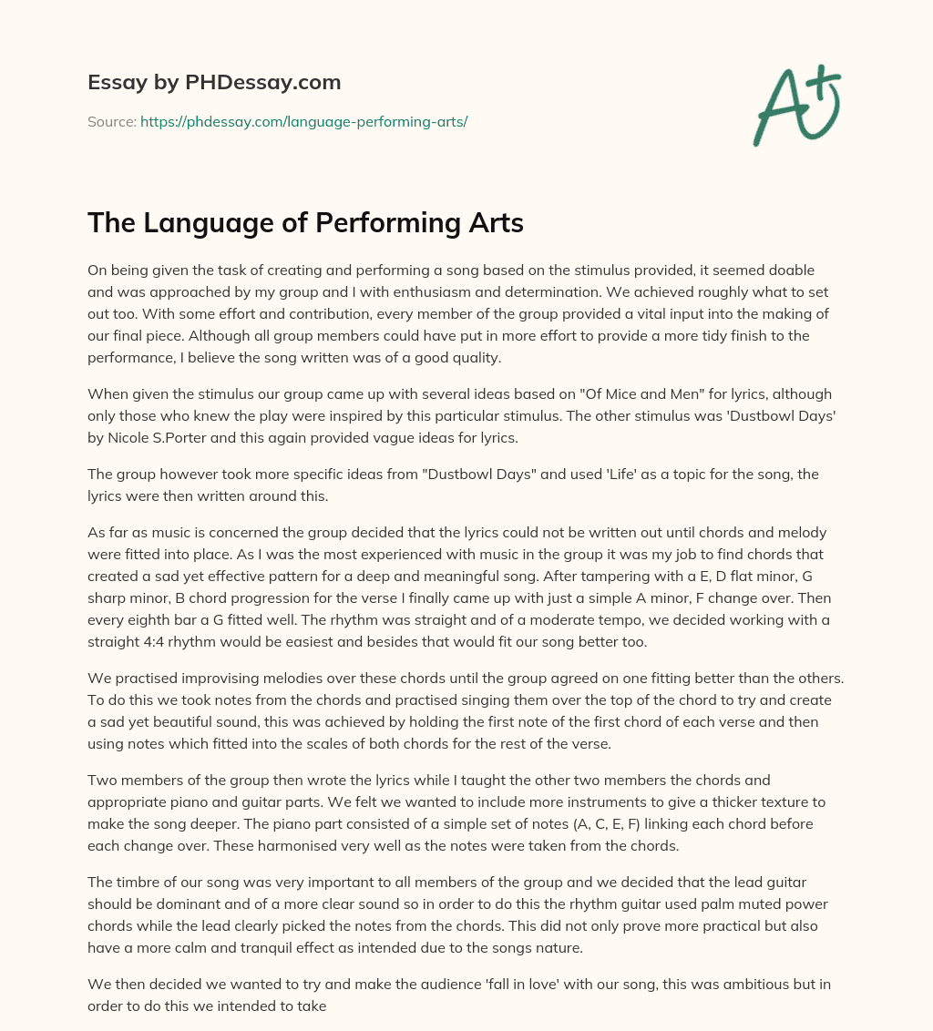 The Language of Performing Arts essay