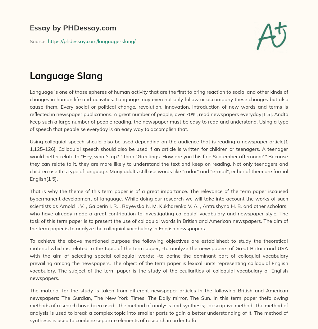 Language Slang essay