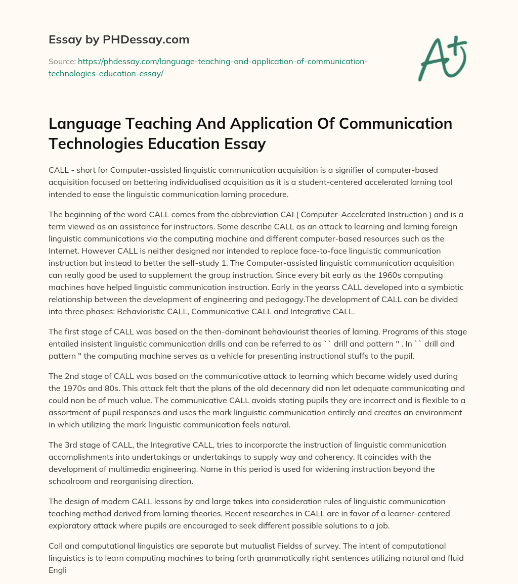 Language Teaching And Application Of Communication Technologies Education Essay essay