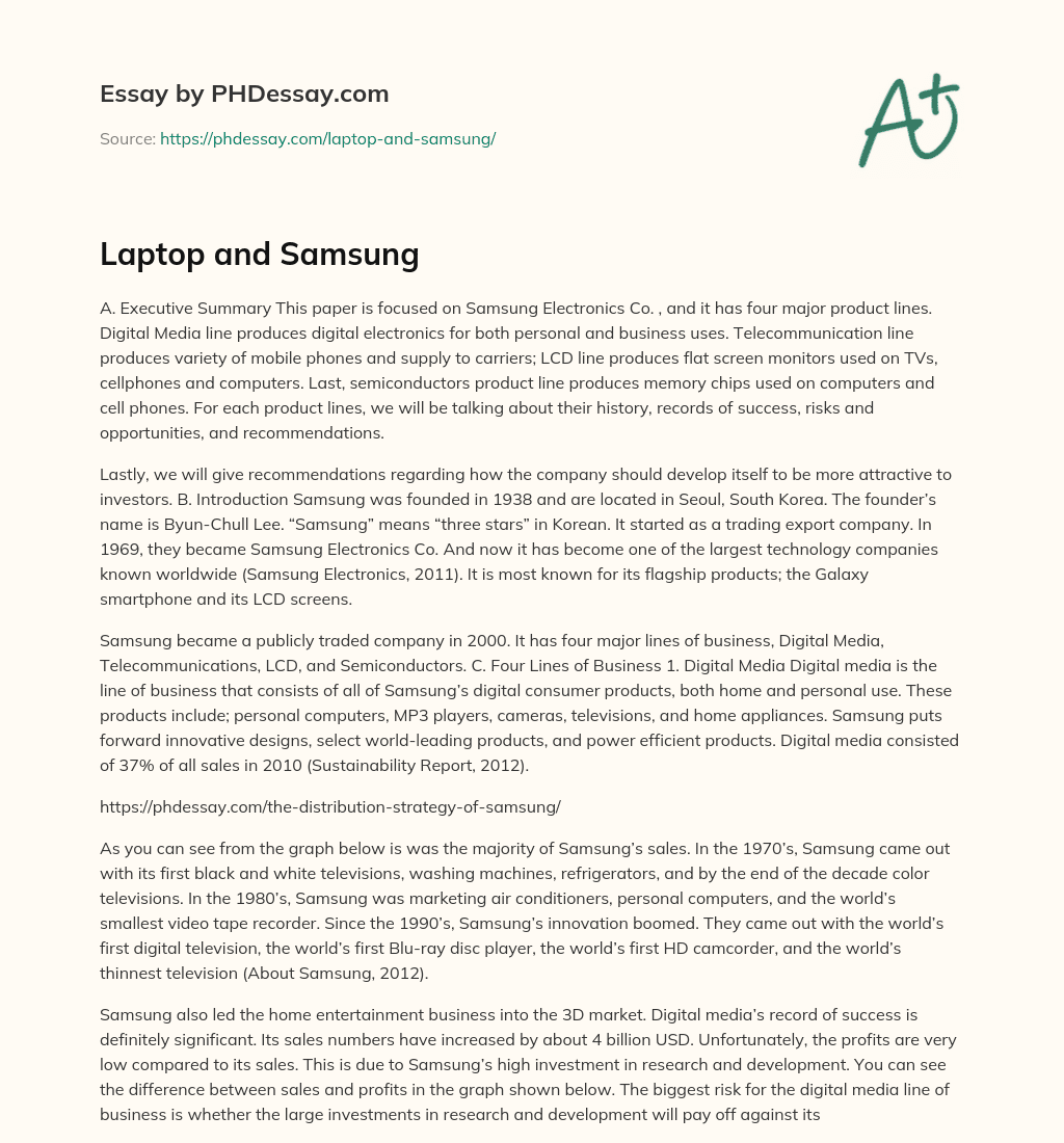 Laptop and Samsung Electronics Co essay