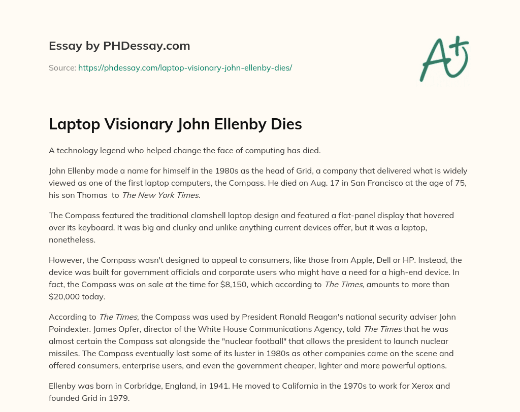 Laptop Visionary John Ellenby Dies essay