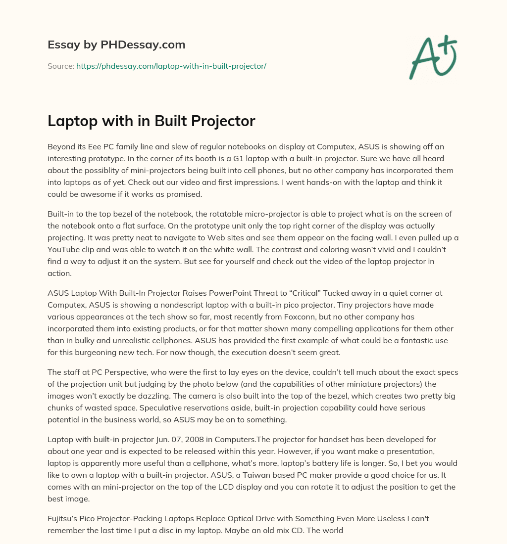 Laptop with in Built Projector essay