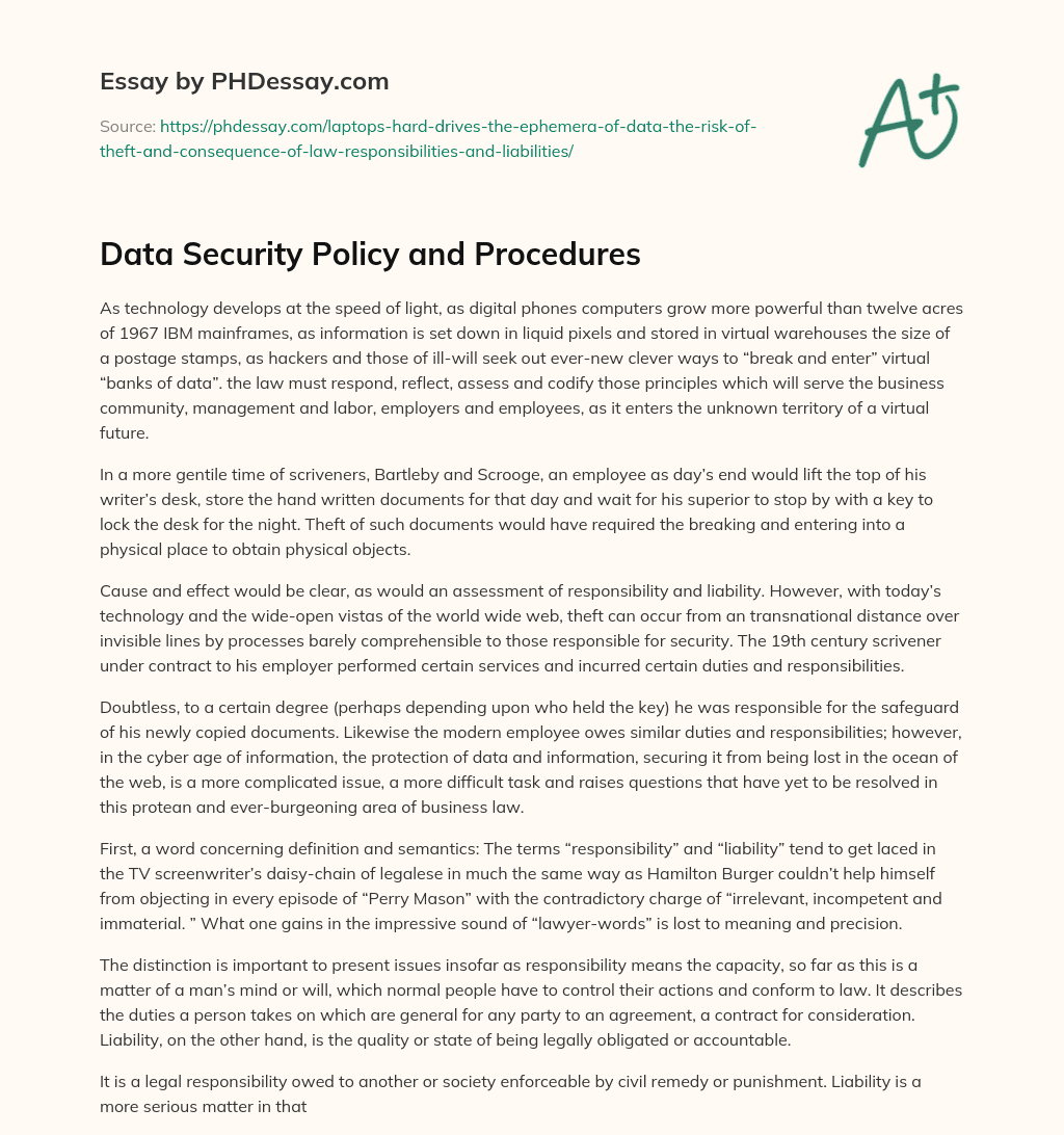 Data Security Policy and Procedures essay