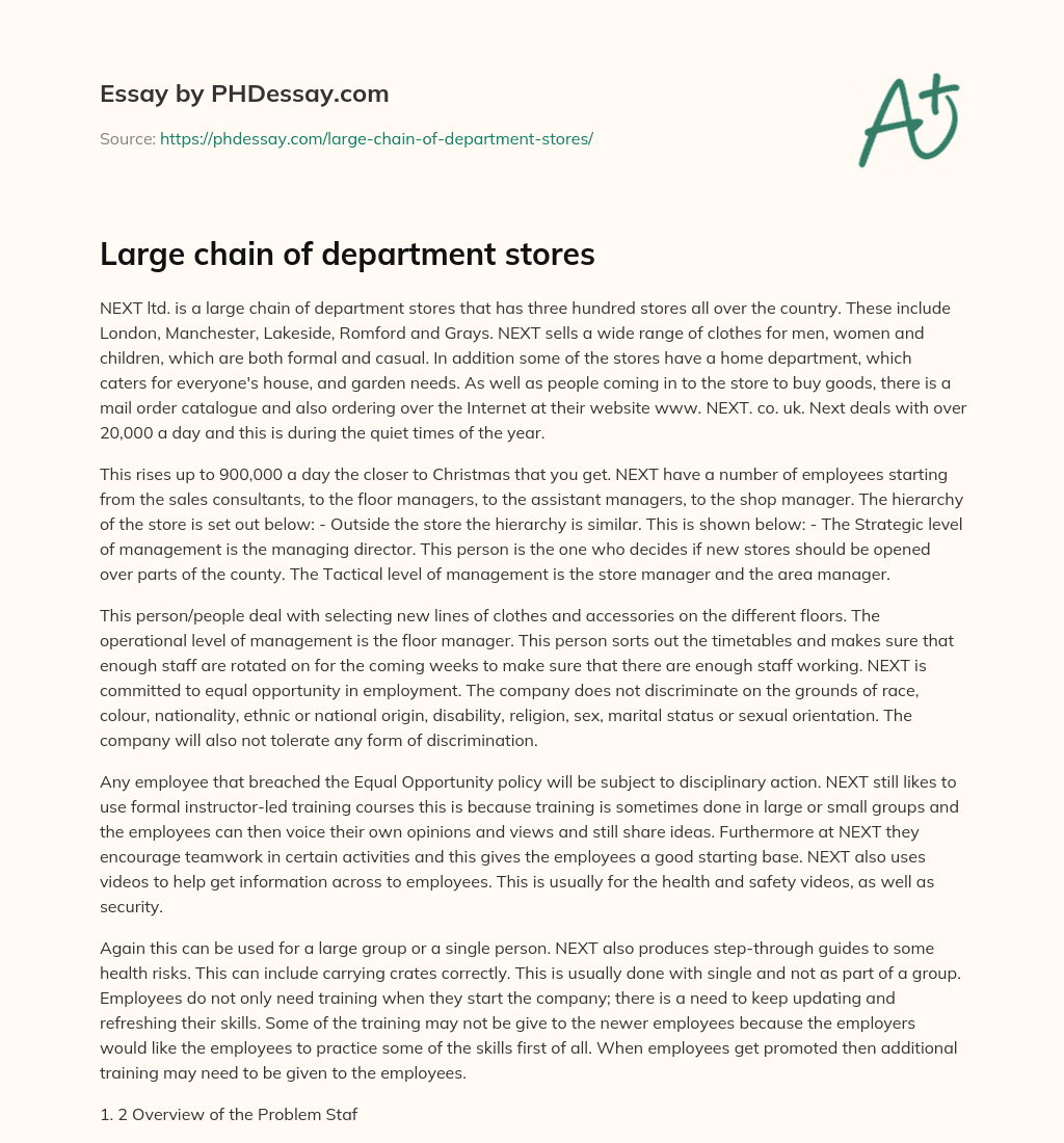 Large chain of department stores essay