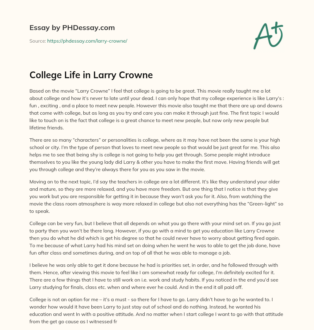 College Life in Larry Crowne essay
