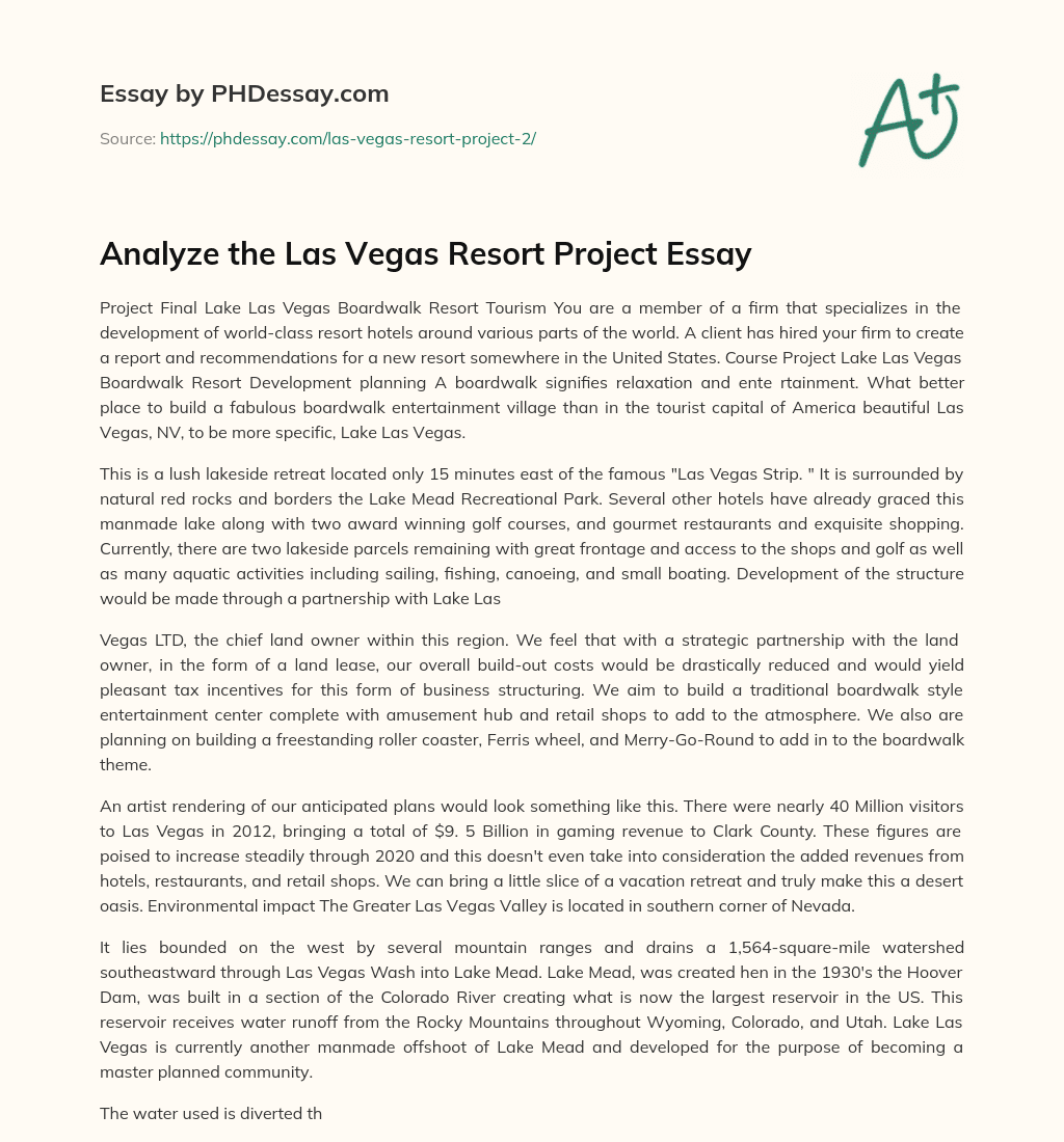 Proposal for Lake Las Vegas Boardwalk Resort Development essay