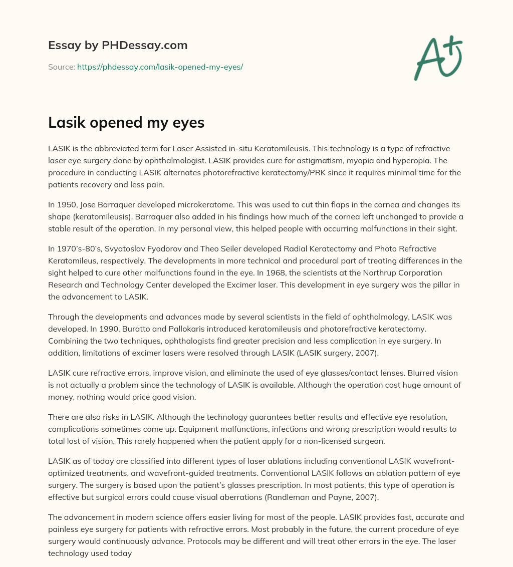 Lasik opened my eyes essay