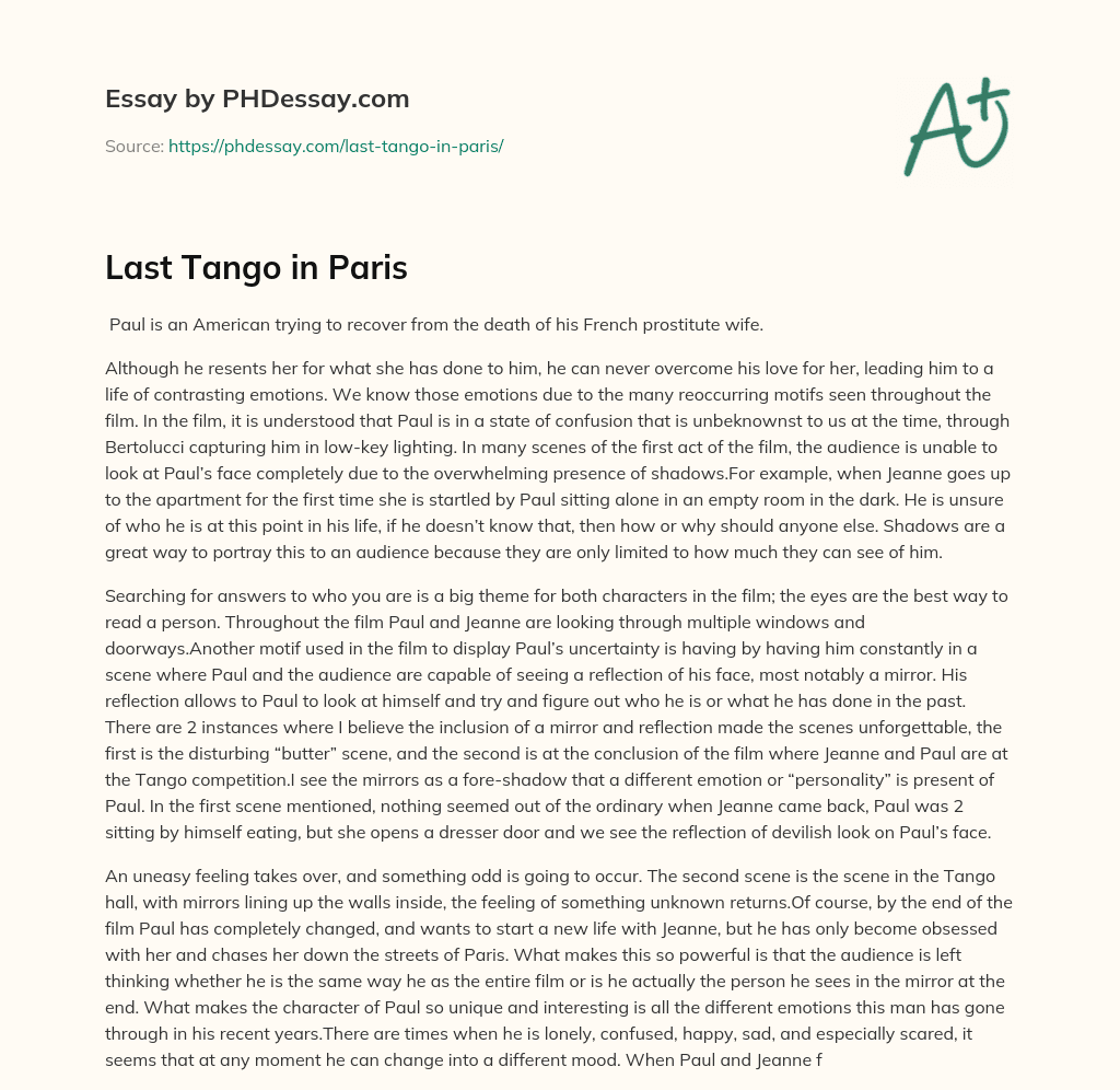 Last Tango in Paris essay