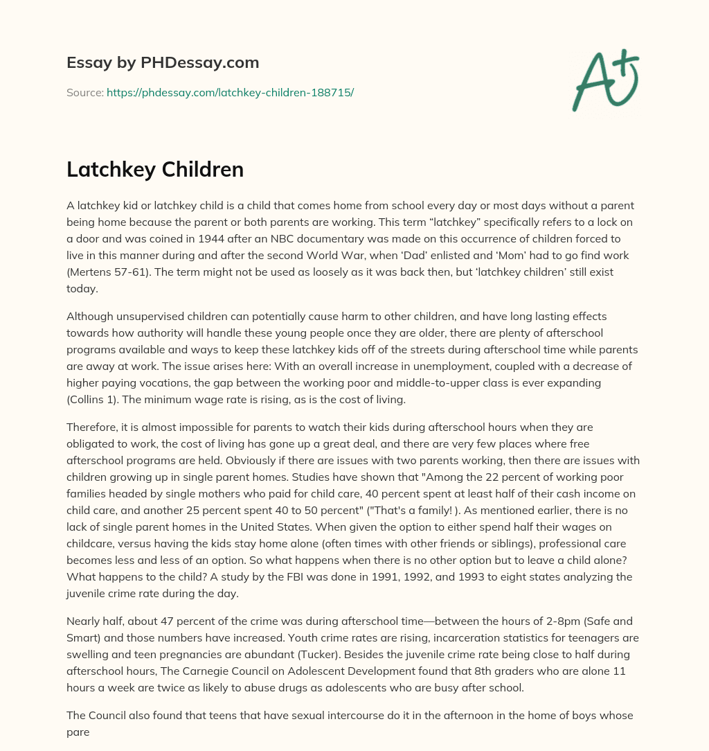 Latchkey Children Definition Example