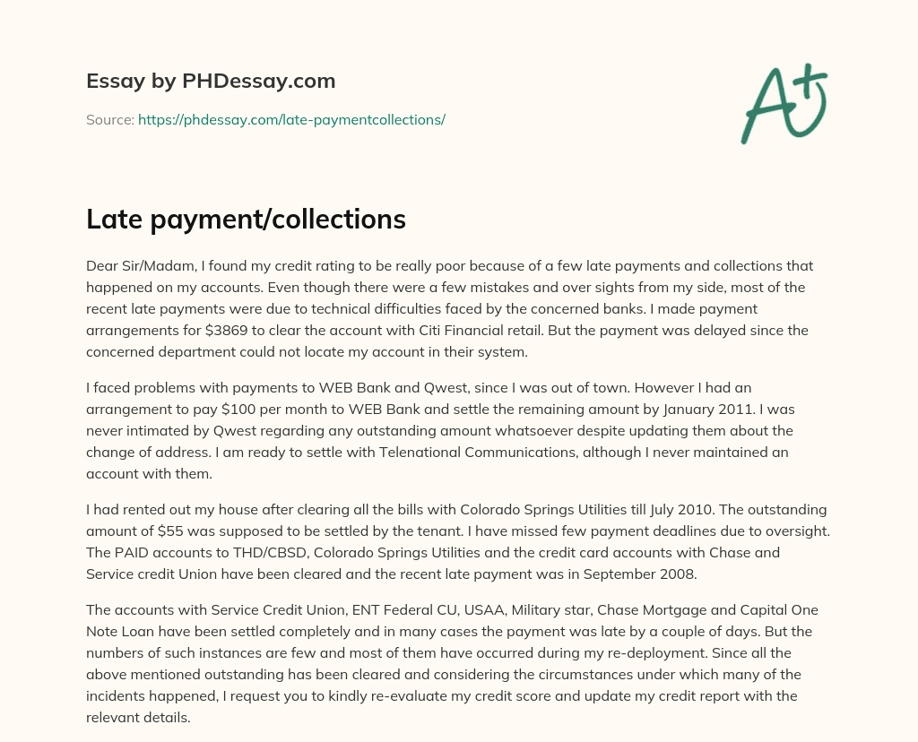 Late payment/collections essay
