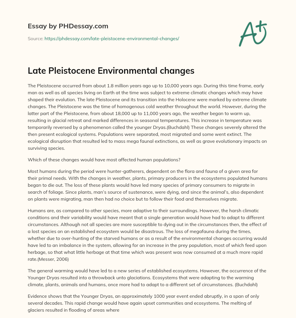 Late Pleistocene Environmental changes essay