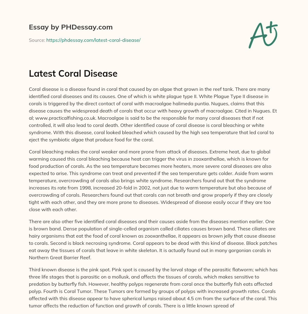 Latest Coral Disease essay