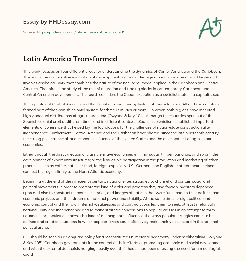 Latin America Transformed essay