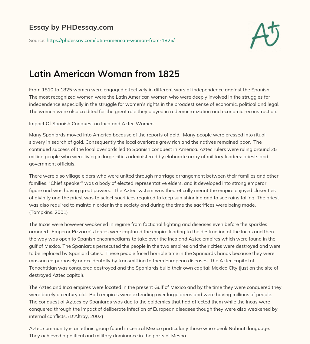 Latin American Woman from 1825 essay