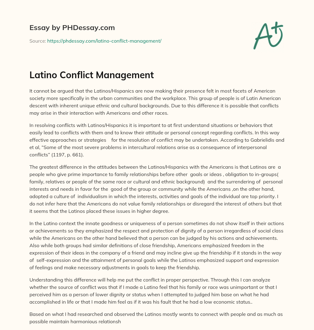 Latino Conflict Management essay