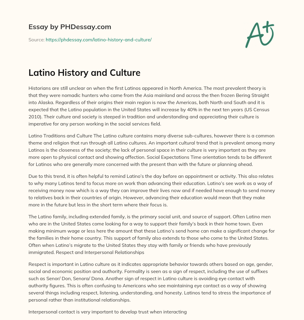 Latino History and Culture essay