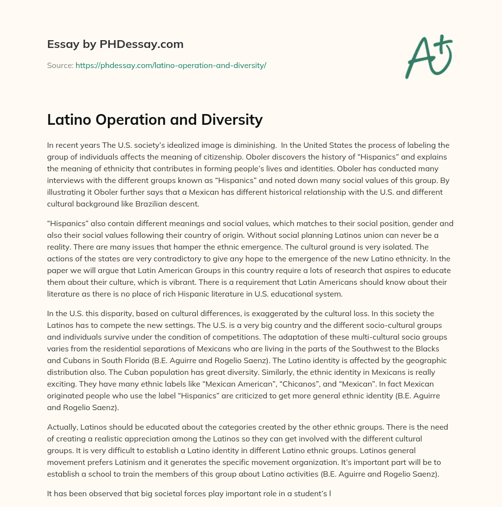 Latino Operation and Diversity essay