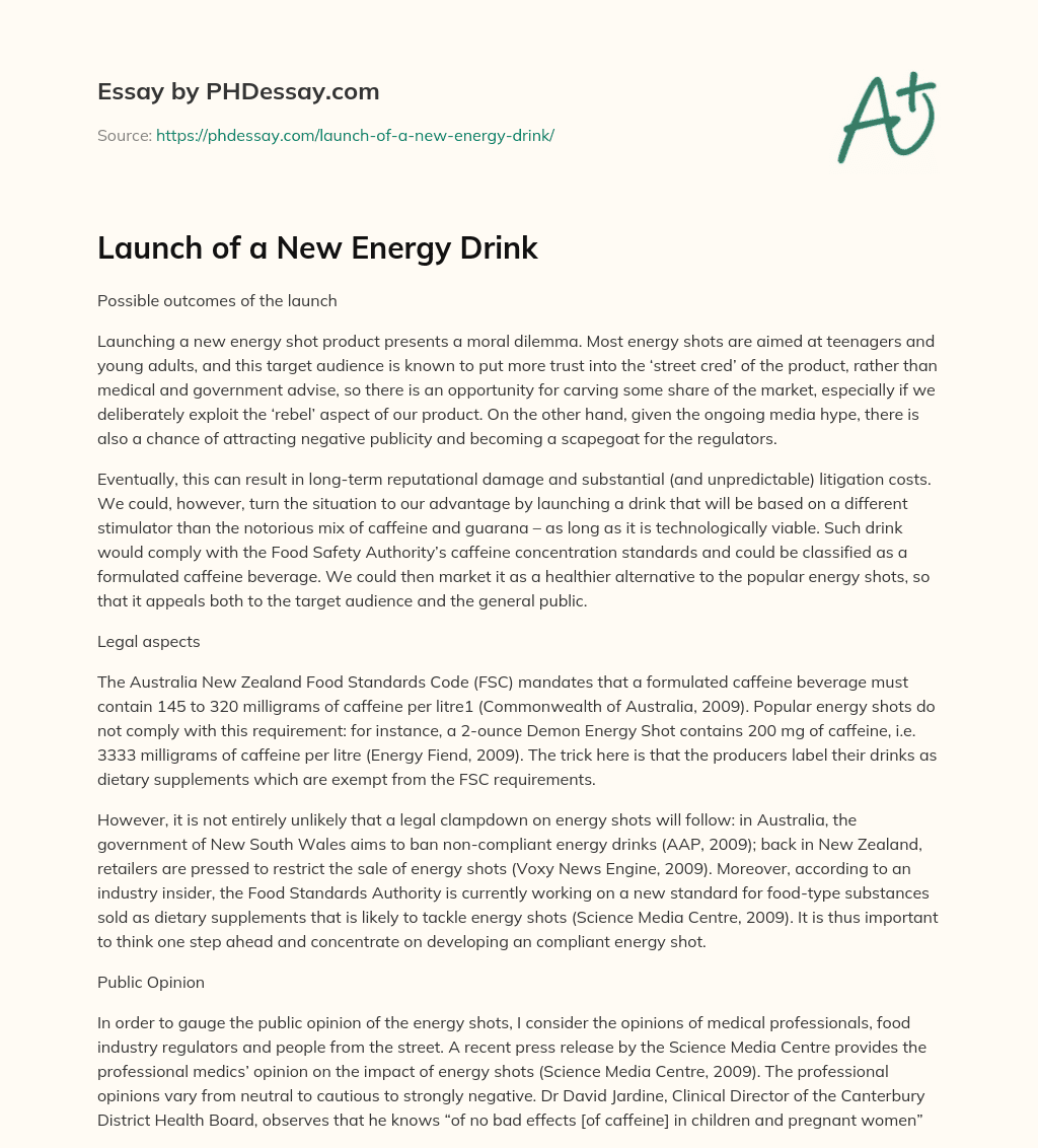 Launch of a New Energy Drink