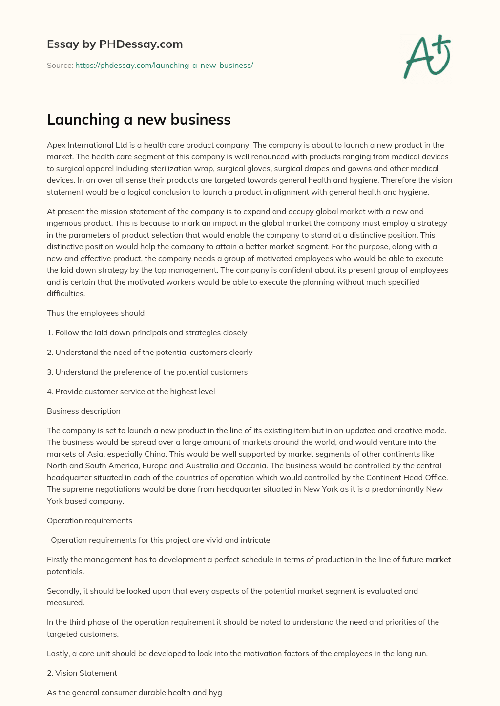 Launching a new business essay
