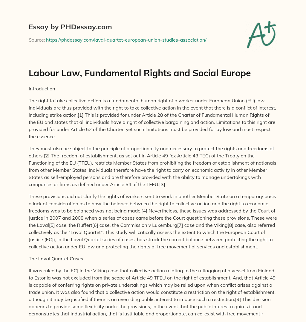 Labour Law, Fundamental Rights and Social Europe essay