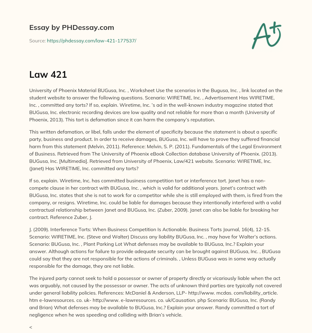 Legal Analysis of Tort Liability in Bugusa, Inc. Scenarios essay