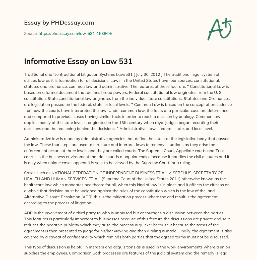 Informative Essay on Law 531 essay