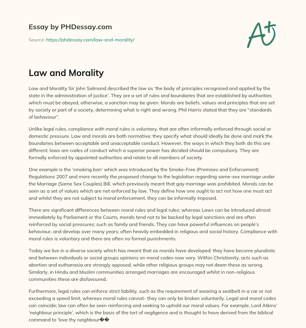 Law and Morality essay
