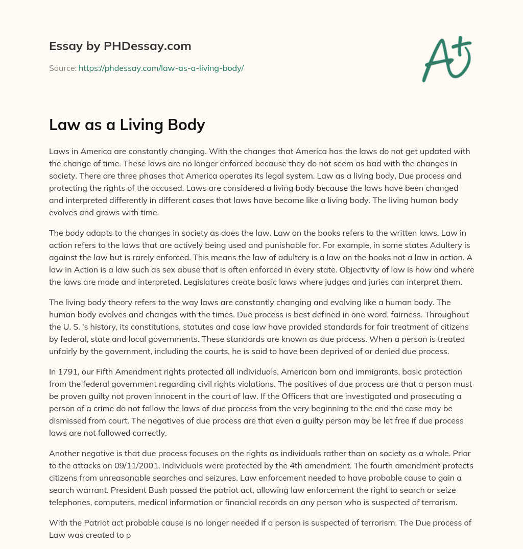 Law as a Living Body essay
