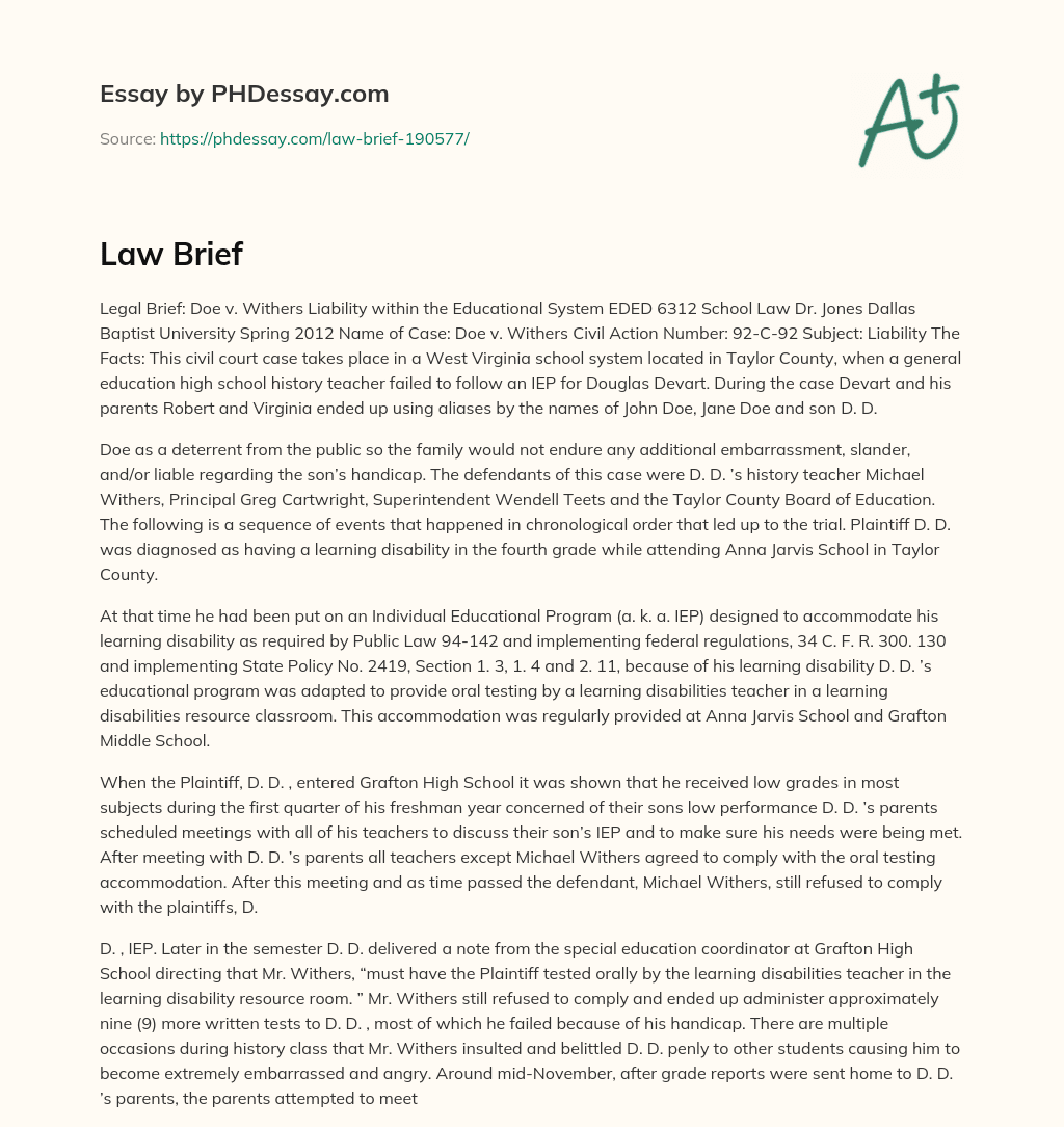 Law Brief Summary Example