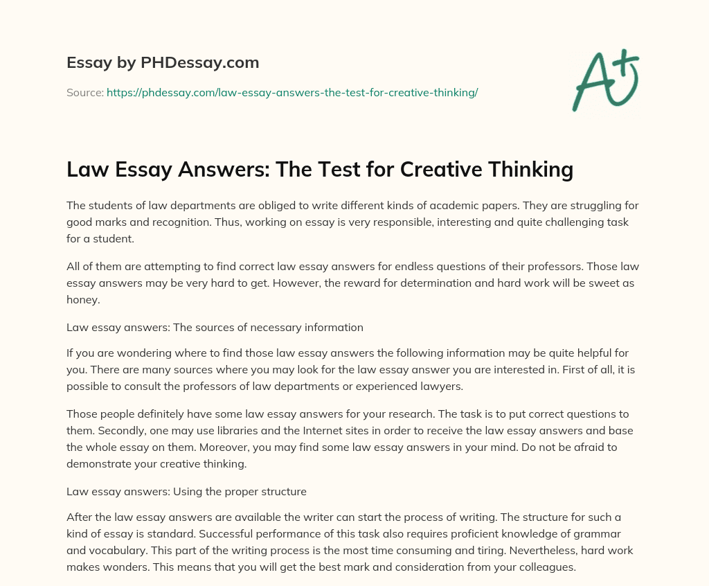 Law Essay Answers: The Test for Creative Thinking essay