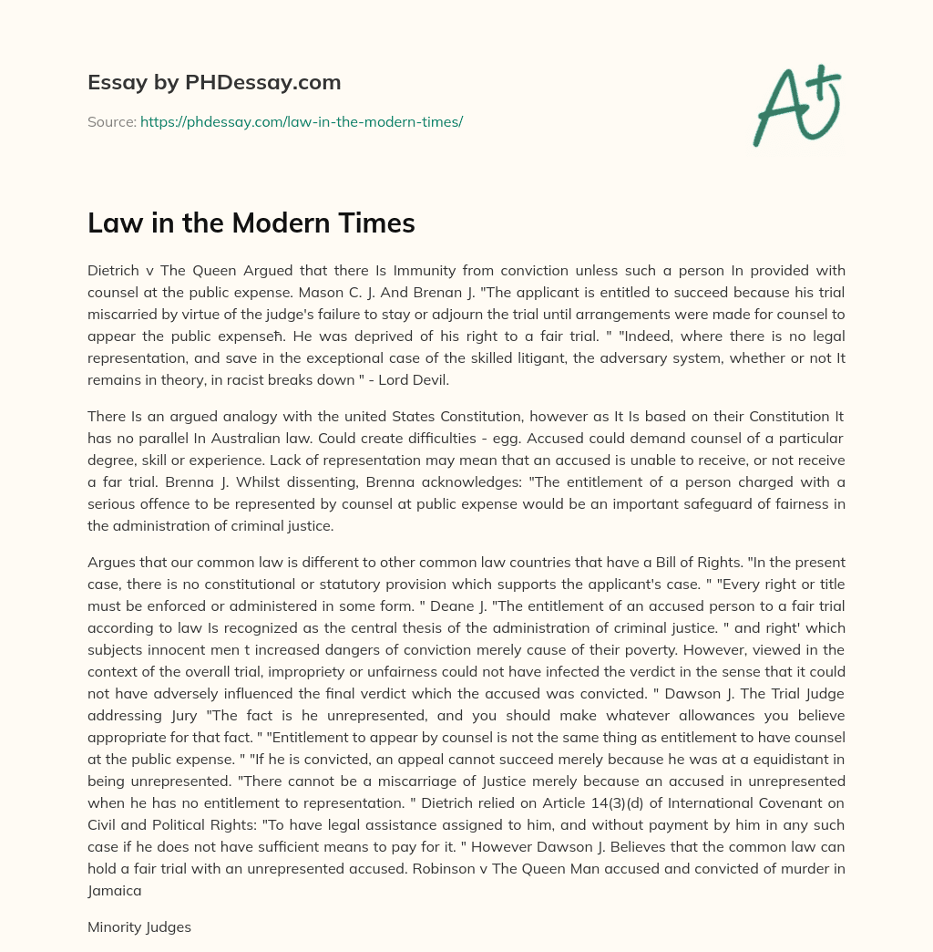Law in the Modern Times essay
