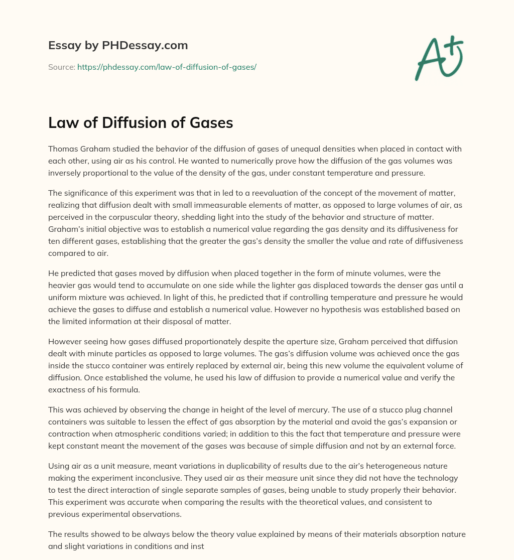 Law of Diffusion of Gases essay