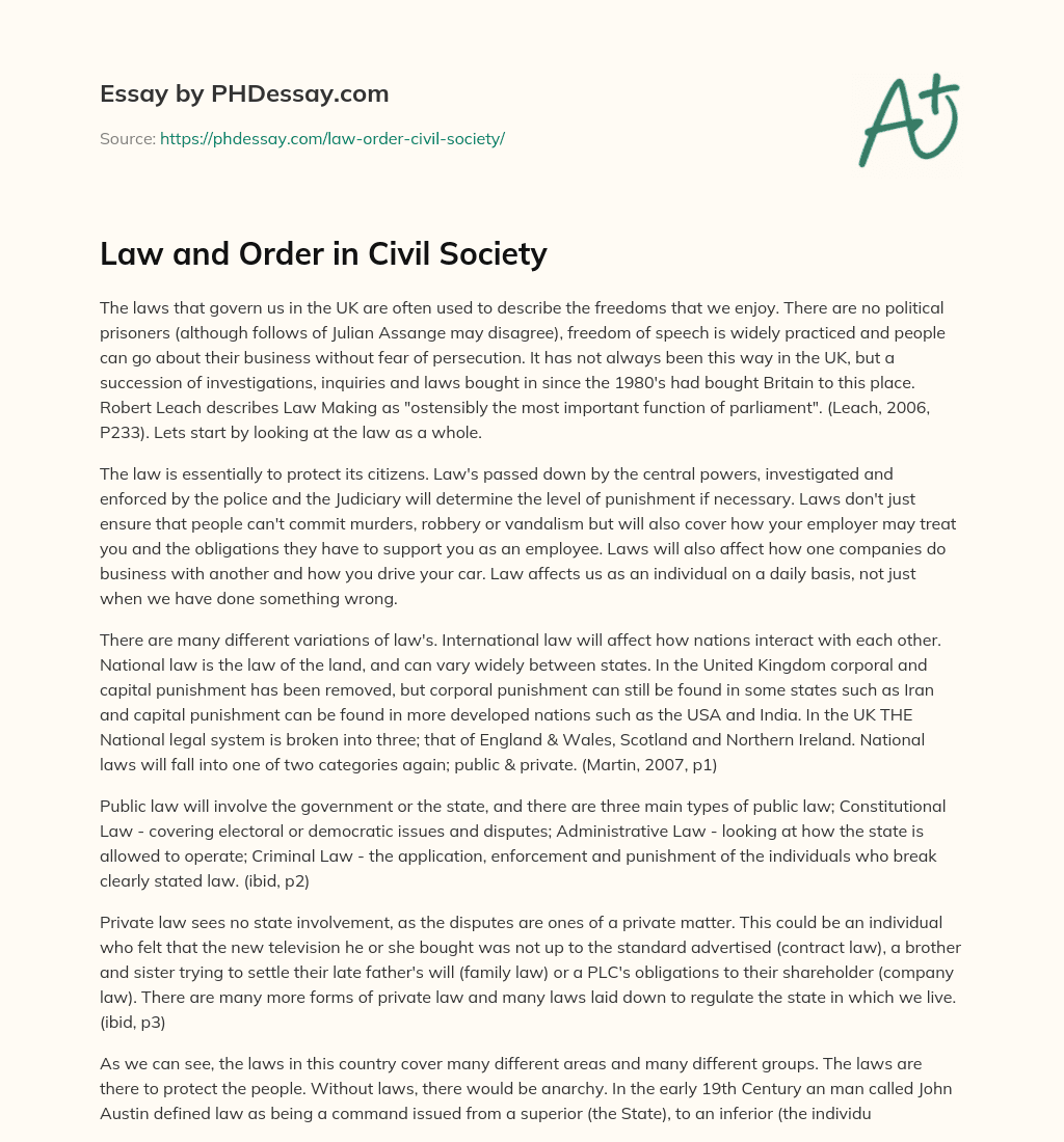 Law and Order in Civil Society essay