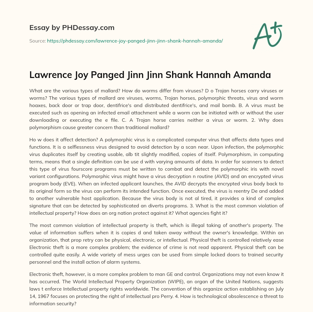 Lawrence Joy Panged Jinn Jinn Shank Hannah Amanda essay